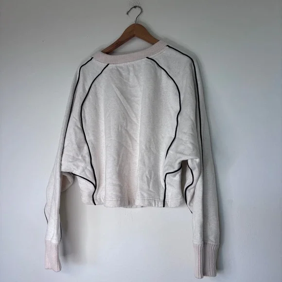Anthropologie Maeve Paneled Warm Up Sweatshirt White Cotton Cropped Size Large - Picture 5 of 8